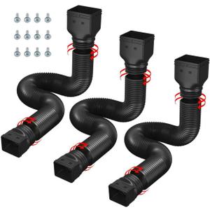 3 Pack black Rain Gutter Downspout Extensions Flexible,Drain Downspout Extender Connector 20"-68.8"Thickened Down spout Drain Extension for Rainwater Drainage
