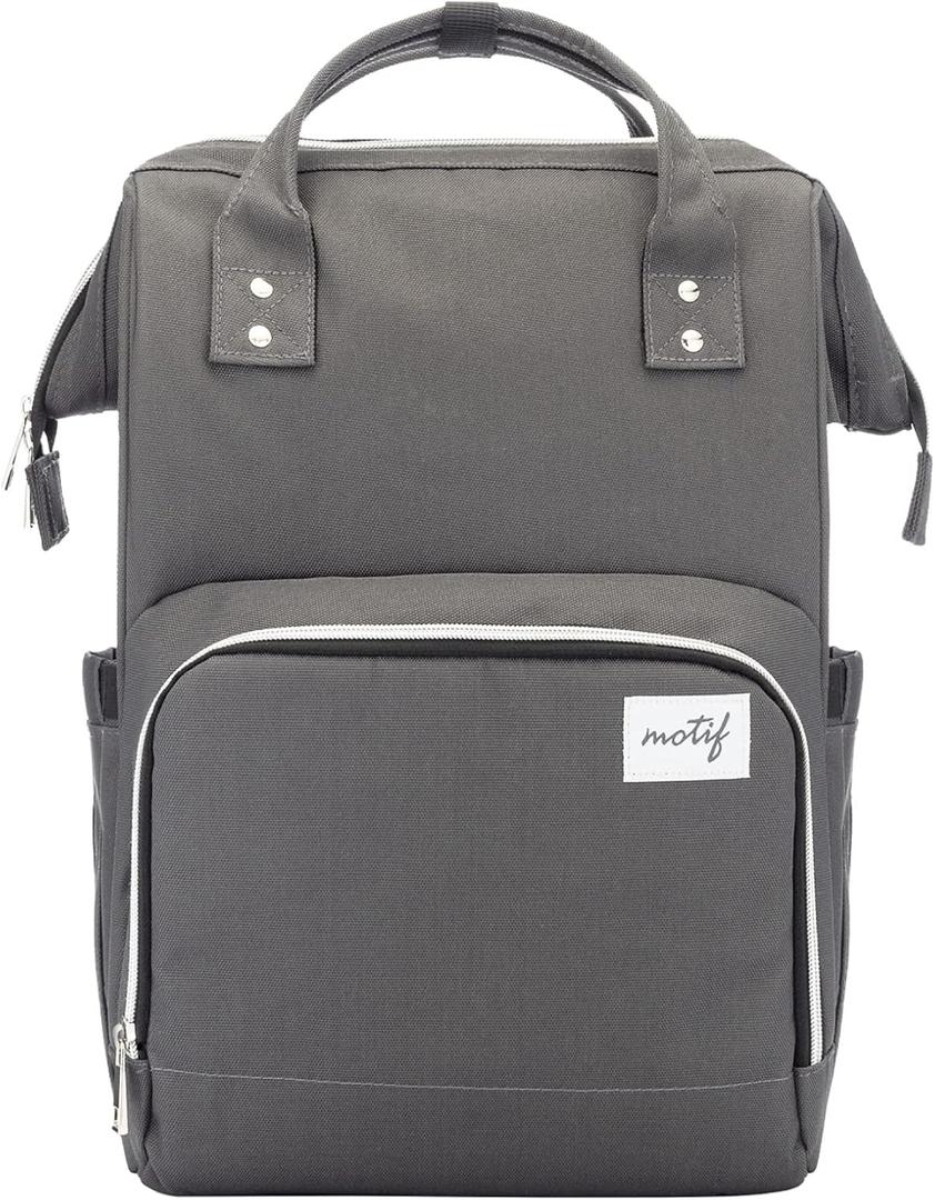 Motif Medical Breast Pump Backpack  Stylish Insulated Bag w/ Cooler, 9 Pockets, Carrying Handles - Water-Resistant Organizer - Adjustable Straps Portable Breast Pump Bag (Grey)