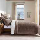 EVERGRACE Velvet Quilt Set Queen Size, Luxurious Soft Striped Channel Bedding Set, Lightweight Velvet Comforter for All Season, Oversized Bedspread Coverlet with 2 Matching Shams, Mocha Brown, Full/Queen