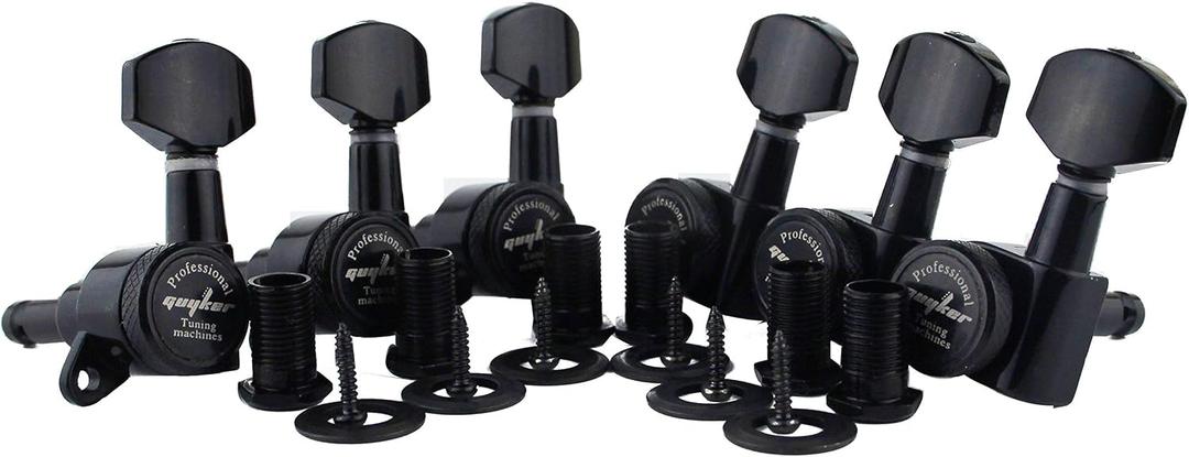 Guyker Guitar Locking Tuners (6 for Left) - 1:18 Lock String Tuning Key Pegs Machine Head with Hexagonal Handle Replacement for ST TL SG LP Style Electric, Folk or Acoustic Guitars - Black