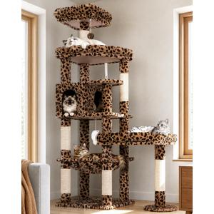 Globlazer 65in Leopard Cat Tree for Indoor Large Cats, S65, Leopard Print