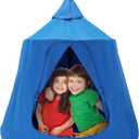 VEVOR Hanging Tree Tent, 330 LBS Capacity Hanging Tent Swing for Indoor and Outdoor Hammock Sensory Swing Chair w/LED Lights String, Inflatable Base, Ceiling Swing Pod Play Tent for Kids & Adults (Blue)