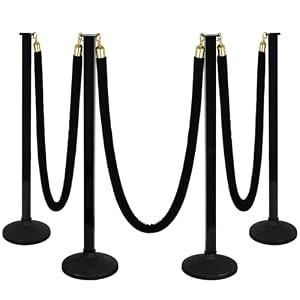 4 Pack Stanchion Post with Velvet Ropes (Weighted Base), Crowd Control Barriers, Red Carpet Runner Poles, Queue Poles for Party, Movie Theater, Plastic