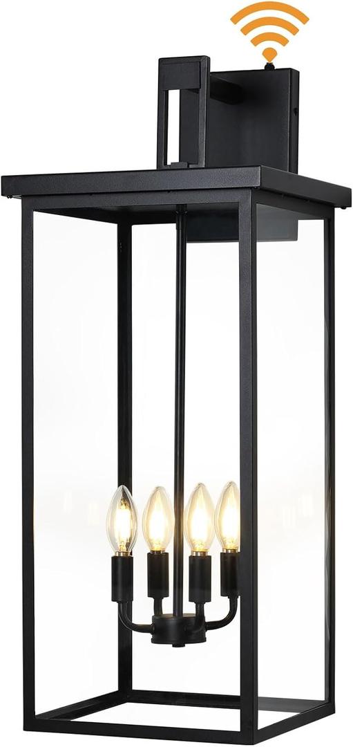 tewei 30in Large Size Dusk to Dawn Outdoor Wall Lights, Matte Black Exterior Lighting Fixtures, Modern Outdoor Porch Lights for House with Clear Shade, Outdoor Wall Sconce Light for Garage(1 Pack)