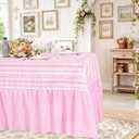 Pink Bunny Easter Tablecloth - Easter Ruffle Waterproof Table Cloth 80 x 120 Inch Spring Flower Rabbit Eggs Rectangle Table Covers for Holiday Picnic Baby Shower Birthday Wedding Party Decoration, Pink Bunny With Checked Ruffle