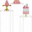 Putros Cylinder Pedestal Stands 3Pcs Clear Round Cylinder Pedestal Display Plinth Pillars for Wedding Party Decor 35.4''(L),29.5''(M),23.6''(S)