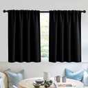 RYB HOME Short Blackout Curtains for Small Window, Sunmmer Heat Light Blocking Privacy Protection Curtains for Sunroom Laundry Room Stair Window, Width 52 by Length 36, Black, Set of 2