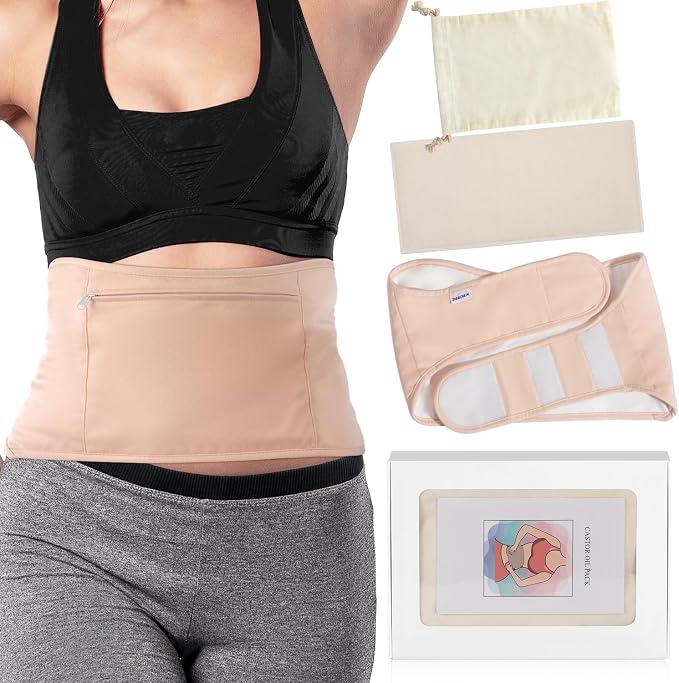 DEROWN Castor Oil Packs for Liver Detox, Less Mess Made of Organic Cotton Flannel & Waterproof PUL, Reusable Massage Castor Oil Pack Kit with Anti Oil Leak Design (Oil Not Included)
