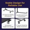 Drive Medical Overbed Table with Wheels - Secure Height Adjustment for Comfort - Non Tilt Surface - Smooth Rolling Design - Home & Hospital Use - Woodgrain Laminate Top - Silver Vein