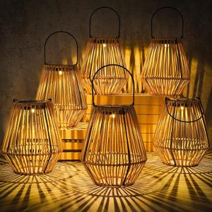 VIHOSE 6 Pack Solar Lantern Outdoor Waterproof Rattan, Square