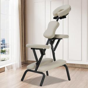Portable Massage Chair, Height Adjustable Tattoo Chair, Folding Therapy Chair Face Cradle Salon Massage Chair with Carrying Bag (Cream)