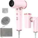Dual Voltage Hair Dryer Travel Europe Foldable, High Speed Ionic Blow Dryer Fast Drying,100-240V Portable Dryers with Magnetic Nozzles,1300W, Pink