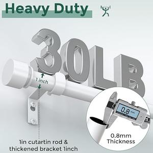 White Long Curtain Rods for Windows 72 to 144 Inch(6-12 Feet), Heavy Duty 1'' Diameter Adjustable Window Drapery Rod, Modern and Simple Decorative End Cap Finish, Matte White (36''-144'') Pack of 4