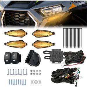 UTV Turn Signal Kit with Plug-and-Play Pre-Wired Harness, 110dB Horn, Rocker Switch, Rhombus Universal Street Legal UTV Turn Signal Kits, Compatible with Polaris Can-Am CFMOTO