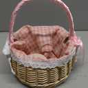 Easter Egg Basket Wicker Picnic Basket Tote Bags with Name Tag Wooden Egg Easter Candy Storage Wine Basket with Handle Gathering Wedding Gift Baskets for Party Supplies(Pink)