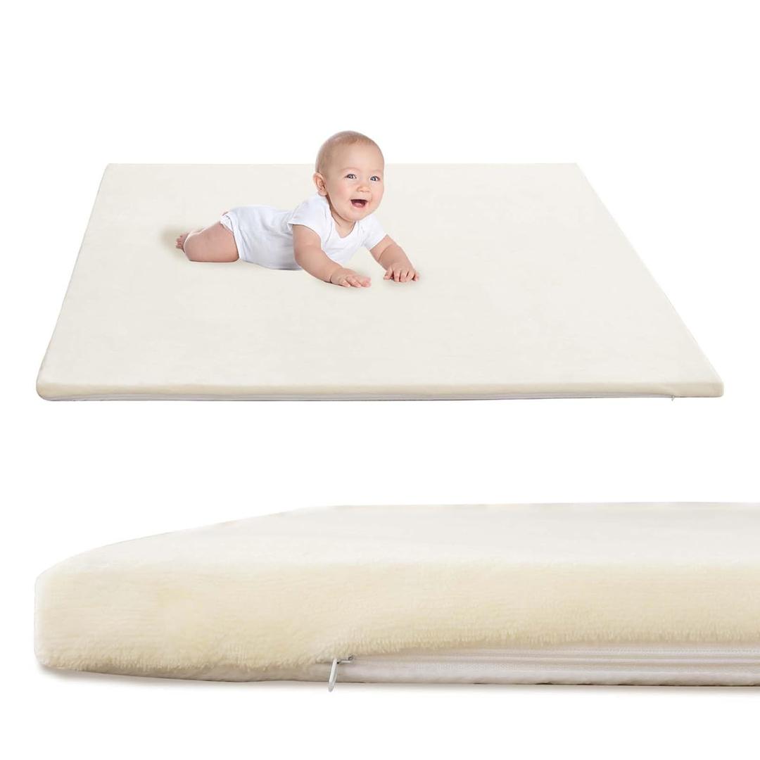 Baby Play Mat for Floor,1.3" Thick Soft Foam Playpen Mat with Removable Washable Cover, Waterproof & Anti-Slip 50" x 50" Nursery Rug for Tummy Time, Kids Crawling Mat for Toddlers Infant, Beige