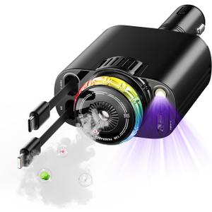 Aromatherapy 5 in 1 Retractable Car Charger with Starlight, USB C Car Charger Adapter and 2 USB Ports, Aroma Starry Sky Car Air Freshener Diffuser Fast Charging Compatible with iPhone 16 15 14 13 12