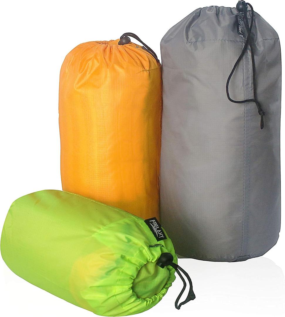 Frelaxy Stuff Sack Set 3-Pack (3L&5L&9L), Ultralight Ditty Bags with Dust Flap for Traveling Hiking Backpacking (Neon Green&Orange&Gray)