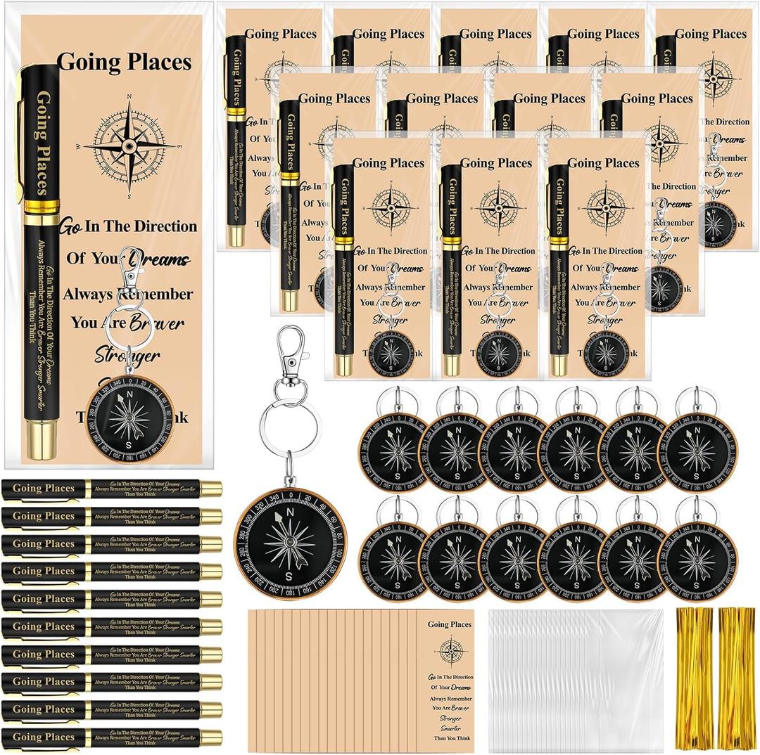 Sayglossy 80 Pcs Class of 2026 Compass Party Favor Graduation Gifts Bulk for Senior Night Students Congrats Grad Compass Keychain Souvenir Nautical Ballpoint Pen with Card and Bag for Graduation Gifts