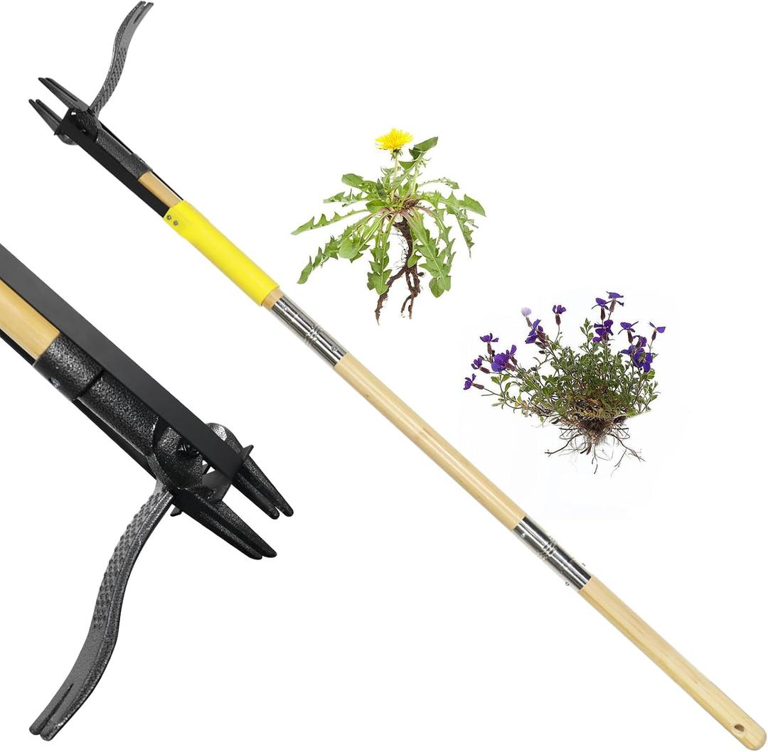 Weed Puller Tool with Long Handle,44'' Heavy Duty 4-Claw Stand Up Garden Weeding Tool-Double Weeding Technique,Weed Remover Tool That not Body BendingErgonomic
