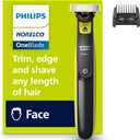 Norelco Philips One Blade 360 Hybrid Face, Electric Beard Trimmer and Shaver, with 360 Blade Technology, 1x 360 Blade for Face, 5in1 Adjustable Comb, Model QP2724/90 (Black & Lime Green)