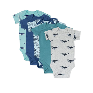 HonestBaby 5-pack Short Sleeve Bodysuits One-piece 100% Organic Cotton for Infant Baby Boys Size 3-6 Months