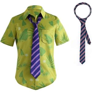 DAZCOS US Size Green Printed T-Shirt Tie for Mens Hawaiian Floral Shirts Cosplay Halloween (Medium)