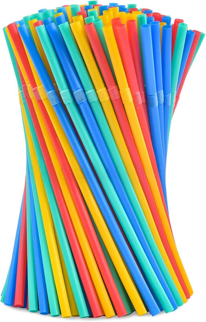 Plasticless 100 PCS Disposable Drinking Straws, Eco Friendly Straws Drinking Plastic Free Colorful Flexible Bendable Corn-based Organic Compostable Biodegradable Straws for Party Travel 8.2" Long