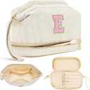 Makeup Bag for Girls Gift, Personalized Graduation Gifts Initial Women Makeup Bag for Travel, Teacher Appreciation Gifts Preppy Make up Bag Cosmetic Bag 18th Birthday Gifts for Teen Girl Trendy - E