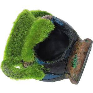 Saim Aquarium Broken Jar Decoration, Resin Fish Cave Toys Hole Accessories,Cute Pot with Moss Hideout Cave Ornaments for Betta Amano Shrimp Cichlid to Play,Hide and Rest