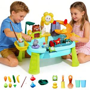 Upgraded Toddler Sand Water Table Toy with Electric Water Pump, Kids Sand Water with Faucet/Play Food Accessories/Fishing Toy, Kitchen Play Sink Toys for Girl Boy Age 3+ (Blue)
