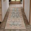2x6 Washable Runner Rug Dark Blue Gold Vintage Distressed Hallway Kitchen Non Slip Low Pile Area Rug Living Room Bedroom Throw Rug Soft Indoor Carpet for Entrance Laundry Dining Room Bathroom