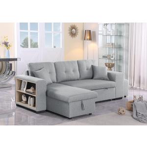 Reversible Sleeper Sectional Sofa with Pull Out Bed and Chaise Lounge , L Shaped Convertible Corner Couch Sofabed with Storage Shelves and 2 Stools , 3 Seater Tufted Cushion Sofacama for Living Room