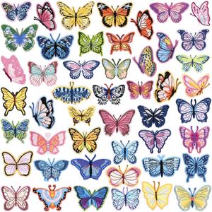 Tigeen 48 Pcs Butterfly Bulk Iron on Patches Embroidered Sew Applique Repair Patch Butterfly Patch for Clothing Hats DIY Accessory for Backpack Pants T-Shirt Jacket Bags Dress Jeans