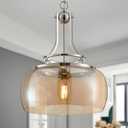 WUZUPS Gold Chandelier Rustic Farmhouse Industrial Round Ceiling Pendant LED Light Fixture with Gradient Glass Shade for Dining Room Kitchen Island Foyer Entryway, H 17" W 13.4", E26 Base