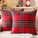 MIULEE Christmas Plaid Decorative Throw Pillow Covers Set of 2 Scottish Tartan Vintage Farmhouse Winter Cuhion Case Pillow Covers for Couch livingroom Sofa Bed Porch Home Decor 18x18inch Red