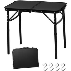 LOFTEY 2024 Reinforced Small Folding Table Portable, Small Foldable Camping Table, Heavy-Duty Mini Folding | Adjustable Height | Lightweight Premium Aluminum with Handle | Black 25"x16"x22"