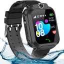 Kids Waterproof Smart Watch, SIM card for Making and Receiving Calls, with Puzzle Games, Touch Screen, HD camera, Music Player, GPS Position, Suitable for Children aged 3-12, Best Gift for Kids (Black)