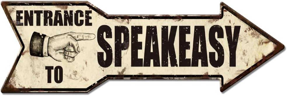 SUPERDANT Entrance To Speakeasy Metal Tin Sign Bar Entrance Vintage Tin Signs Speakeasy Arrow Sign Retro Metal Poster Vintage Signs for Bars Pub Man Cave Wall Decor Plaque 13.8x4.5in