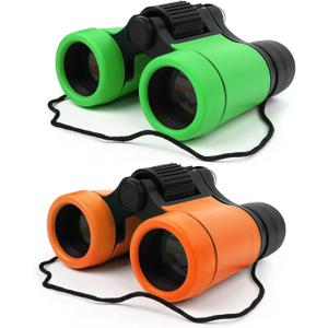 Scotamalone Kids Binoculars Shock Proof Toy Binoculars Set for Age 3-12 Years Old Boys Girls Bird Watching Educational Learning Hunting Hiking Birthday Presents, Two Pcs, Green and Orange