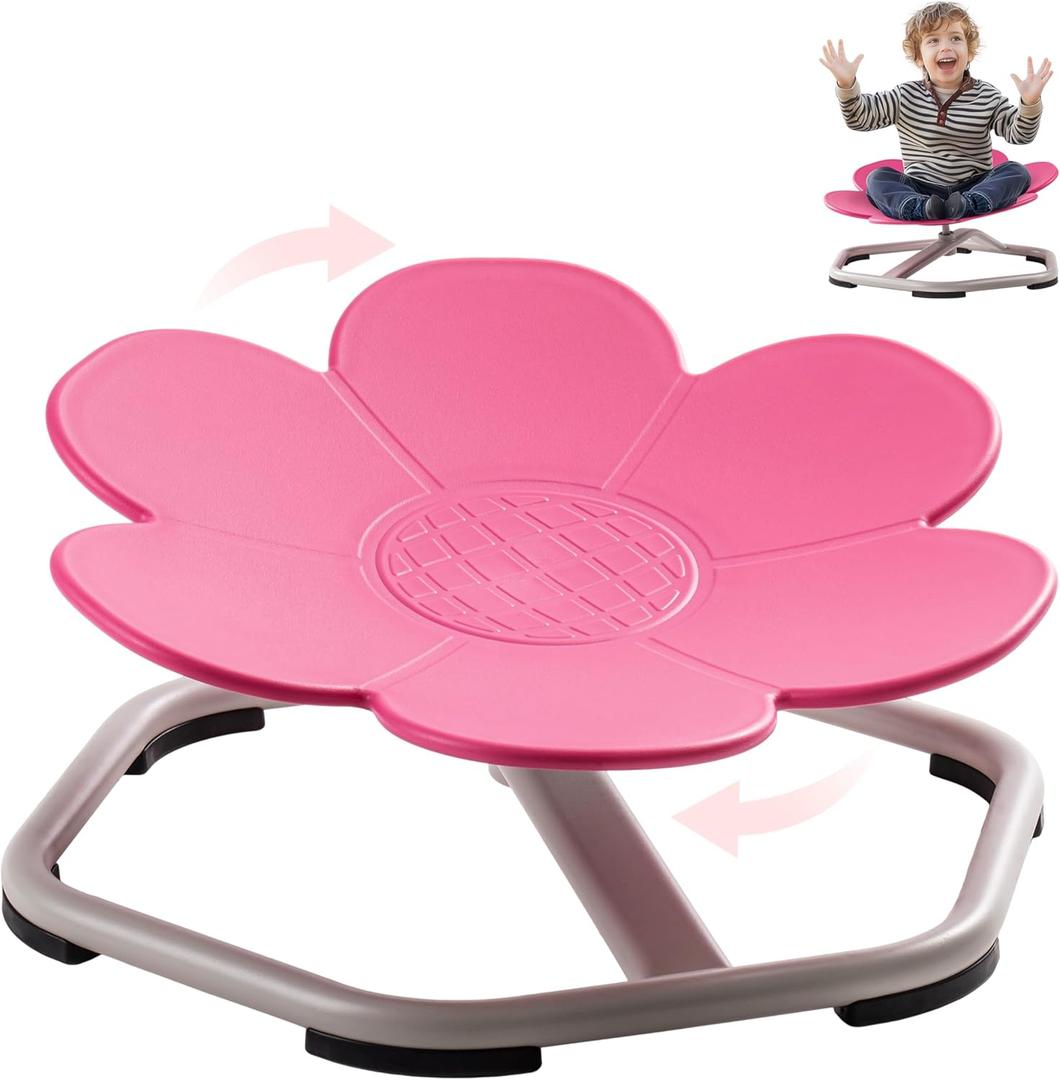 ROBUD Kids Sensory Swivel Chair, Autism Kids Swivel Chair with Non-Slip Design, Training Body Coordination, Flower Shape Wobble Chair, No Assembly, Pink (Rose Red)