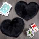 Mudder 2 Pieces Heart Shaped Rug Faux Room Fluffy Carpet Heart Shaped Door Mat for Room Bedroom, 12 x 16 Inch(Black)