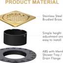 4 Inch Drain Grate Kit,Compatible with Schluter Kerdi Drain Flange, CUPC Certification,Square Shower Floor Drain SS304 Stainless Steel and ABS Material,Height Adjustment Collar and Ring-Brushed Gold