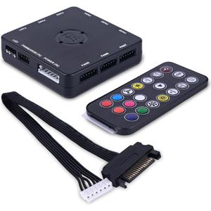 DS Rainbow RGB Fan LED Sync Controller with Magnet Back Design kit Only for DS Fans, Support to 6Pin Fans and 4Pin ds LED Device (with 21key RF Remote, SATA Power Cable, 4th Gen, A D E Series)