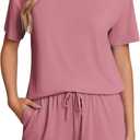 Ekouaer Pajama Set for Women Viscose from Bamboo Short Sleeve Tops and Shorts Set 2 Piece Lounge Set (Large, Dark Pink)