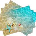 Giwawa Ocean Starfish Placemats Set of 4, Nautical Seashell Coral Coastal Linen Table Place Mats for Kitchen Dining Summer Aquatic Life Decoration, Non-Slip Heat-Resistant Washable, 12" x 18"