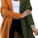 Astylish Women 2026 Fall Outfits Open Front Long Sleeve Hooded Knit Cardigan Sweaters Color Block Outwear Coats (Small, Z Mustard)