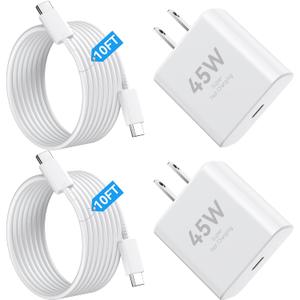 USB C 10FT Long Charger Cable iPhone Fast Charging Cord with USBC Phone Charger Block, 45W Super Fast Type C Charger for iPhone 17/17 Pro/17 Pro Max/17 Air/16 15 Pro/Pro Max/Plus, iPad, Galaxy, White