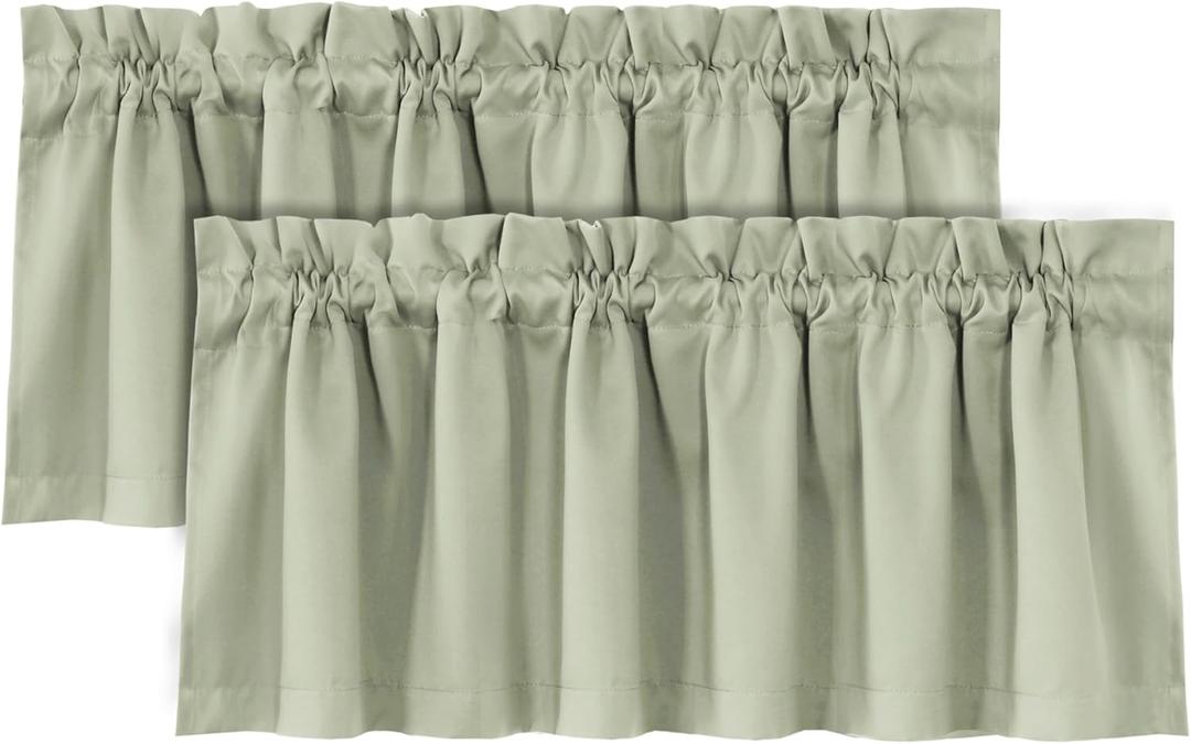 H.VERSAILTEX 100% Blackout Curtain Valances for Kitchen Windows/Bathroom/Living Room/Bedroom Thermal Insulated Rod Pocket Valances for Windows, 2 Pack, 52" x 18", Light Sage