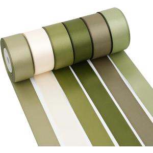 Sage Green Ribbon 1 Inch, Moss Green Double Face Satin Polyester Ribbon, 6 Rolls, 60Yards, Wedding Gift Wrapping Crafts